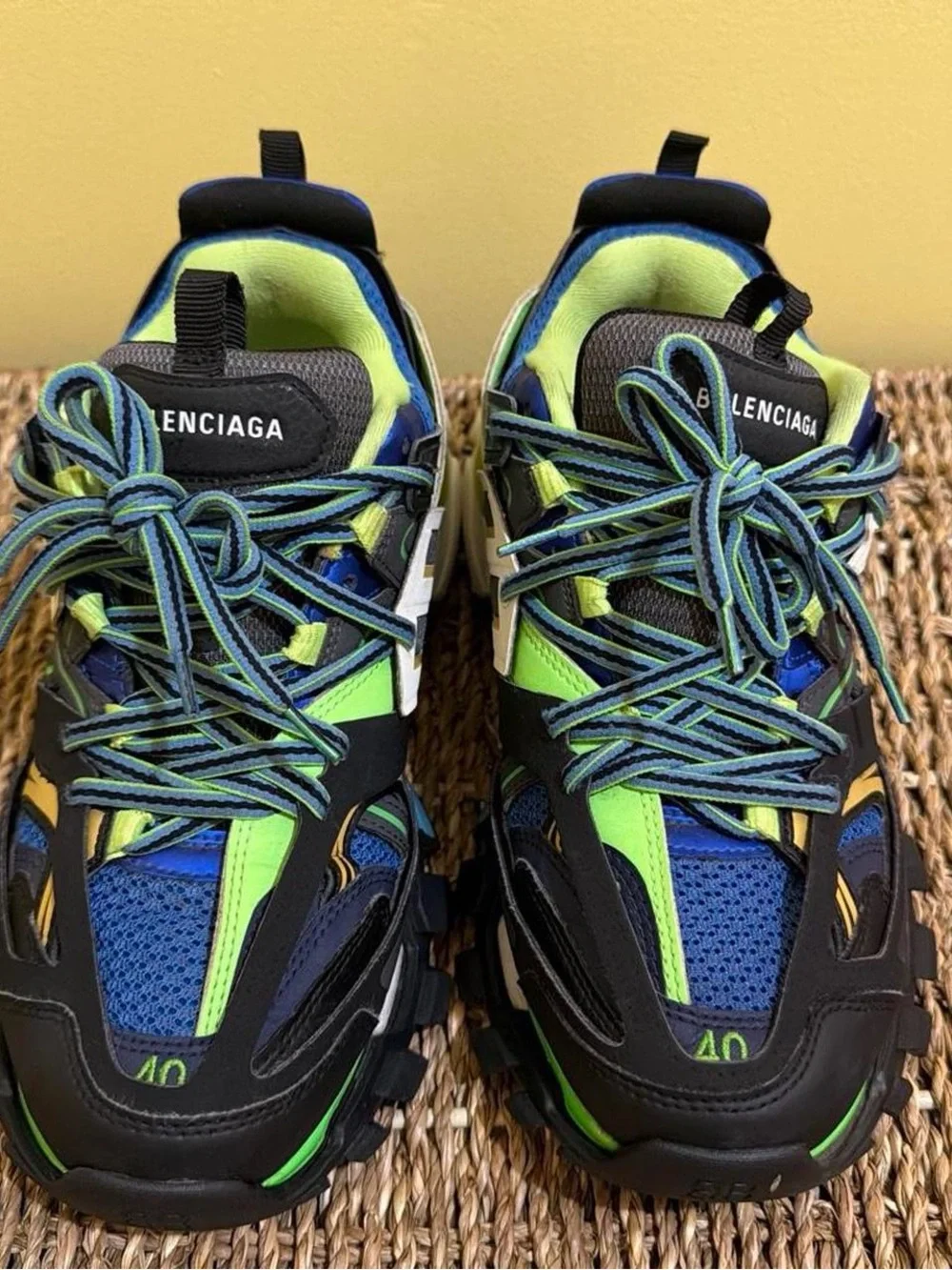 Balenciaga Men's Blue, Neon Green & Black Track Sneakers